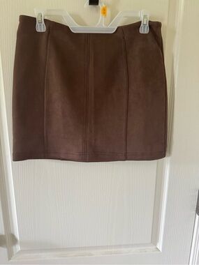 Brown Suede-Look Mini Skirt